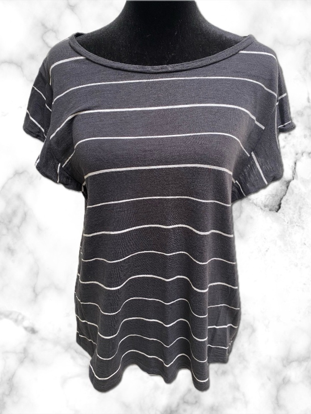 Maurices Black Tee with White Stripes - Short Sleeve Scoop